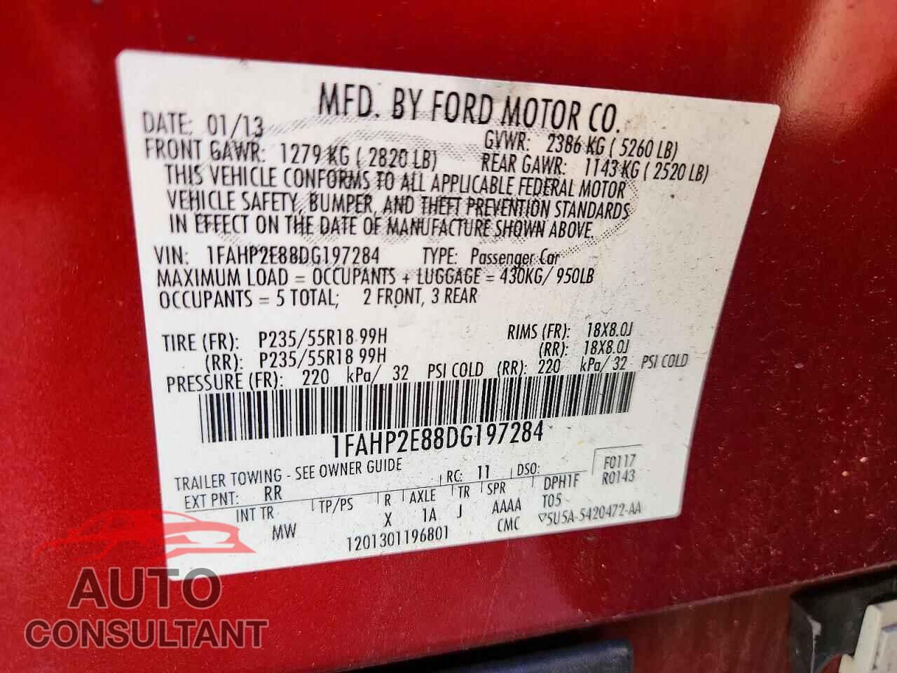 FORD TAURUS 2013 - 1FAHP2E88DG197284