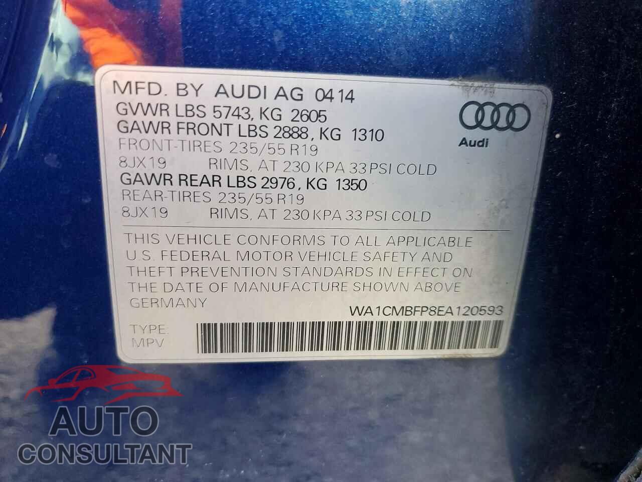 AUDI Q5 2014 - WA1CMBFP8EA120593