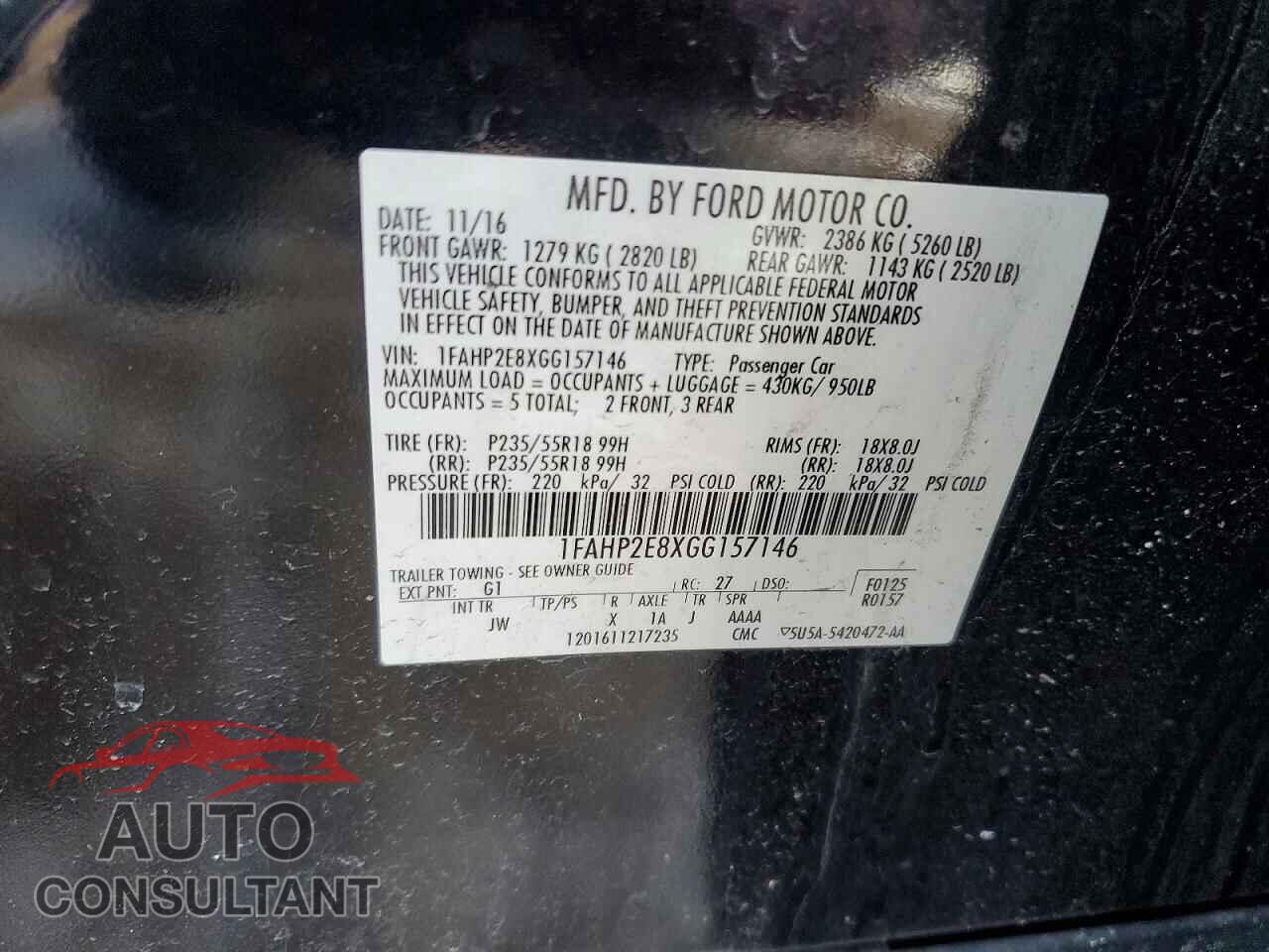FORD TAURUS 2016 - 1FAHP2E8XGG157146