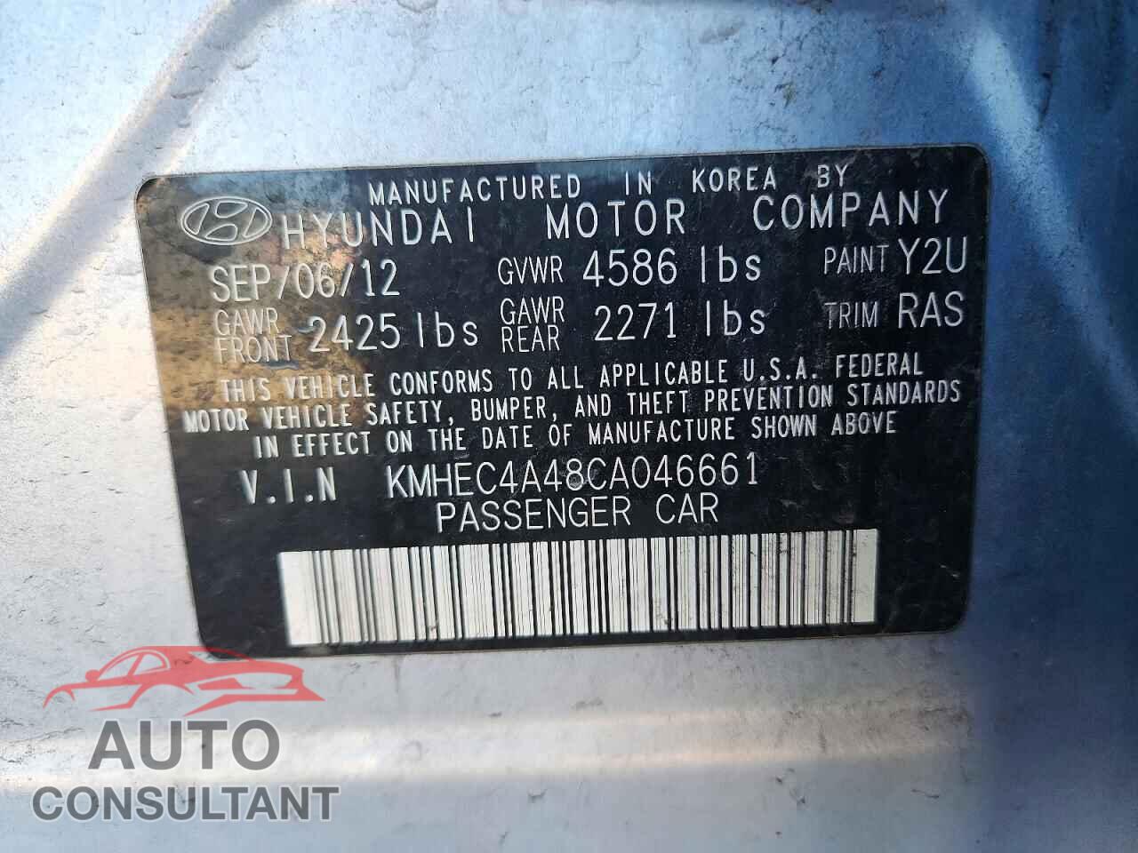 HYUNDAI SONATA 2012 - KMHEC4A48CA046661