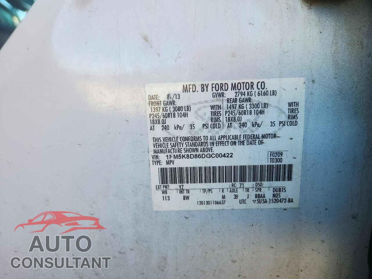 FORD EXPLORER 2013 - 1FM5K8D86DGC00422