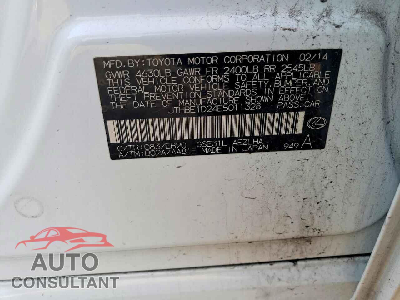 LEXUS IS 2014 - JTHBE1D24E5011328