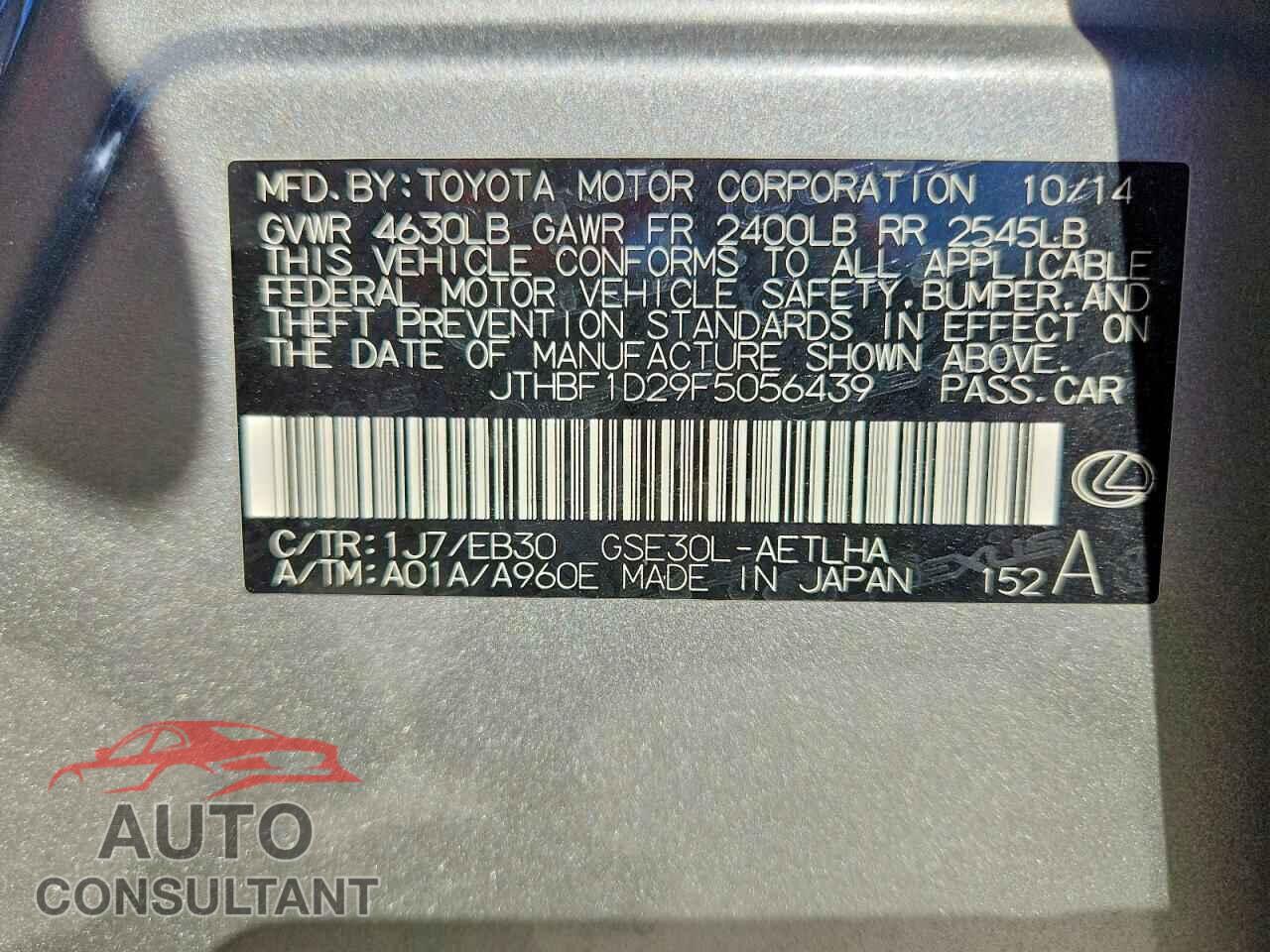 LEXUS IS 2015 - JTHBF1D29F5056439