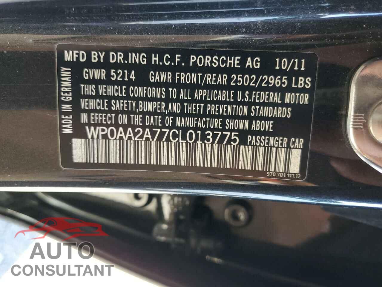 PORSCHE PANAMERA 2012 - WP0AA2A77CL013775