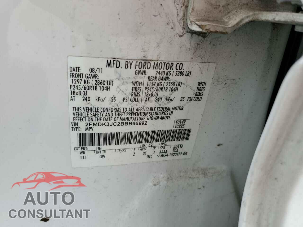 FORD EDGE 2011 - 2FMDK3JC2BBB66992