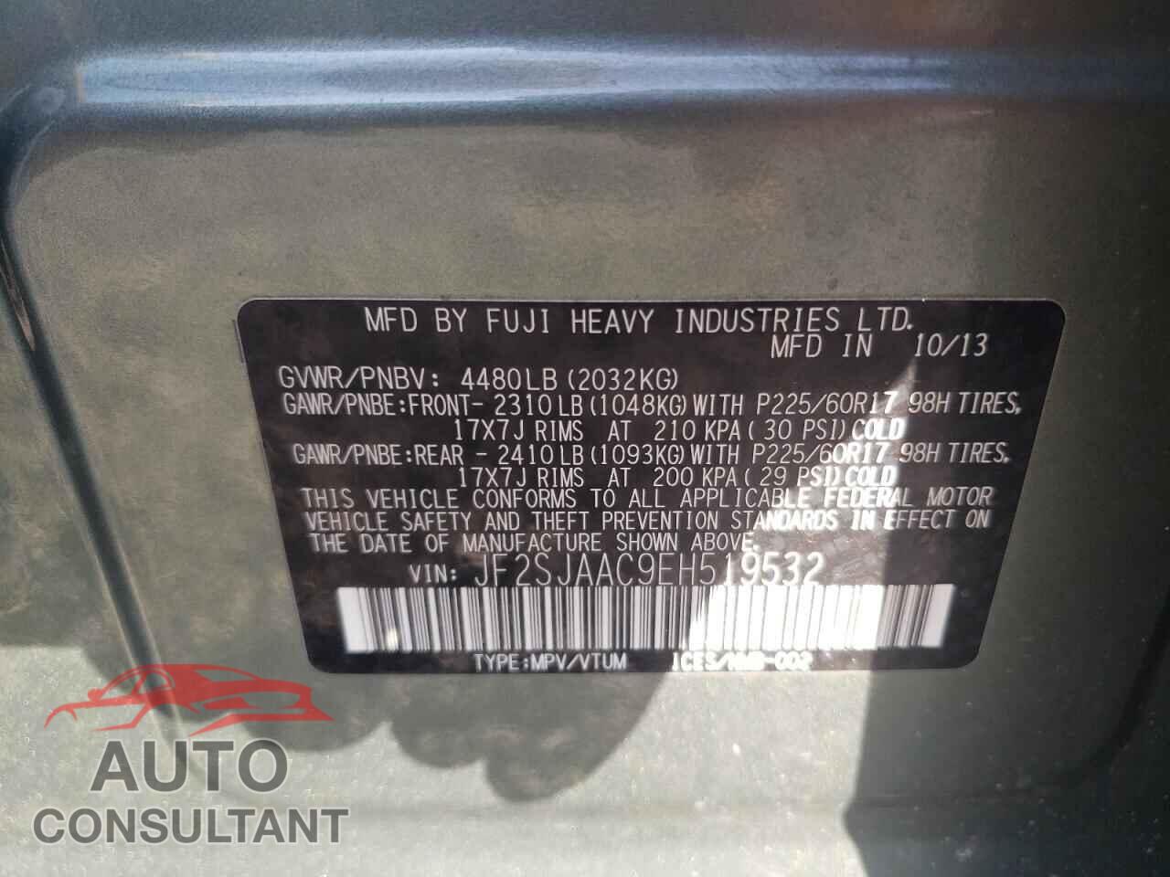 SUBARU FORESTER 2014 - JF2SJAAC9EH519532