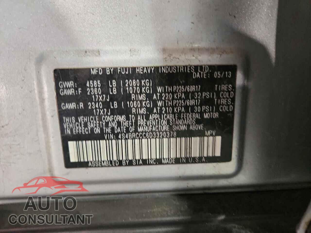 SUBARU OUTBACK 2013 - 4S4BRCCC6D3320378