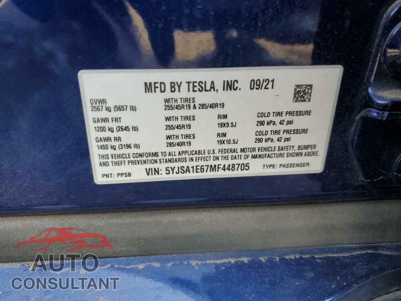 TESLA MODEL S 2021 - 5YJSA1E67MF448705