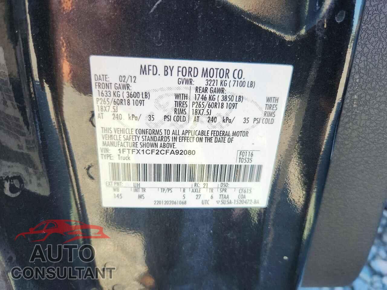 FORD F150 2012 - 1FTFX1CF2CFA92080