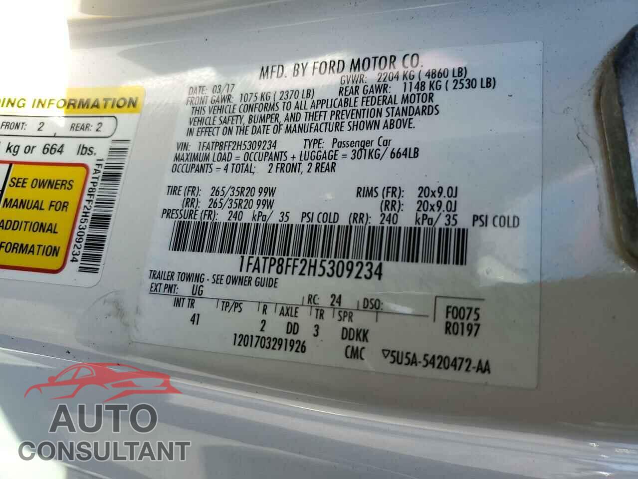 FORD MUSTANG 2017 - 1FATP8FF2H5309234