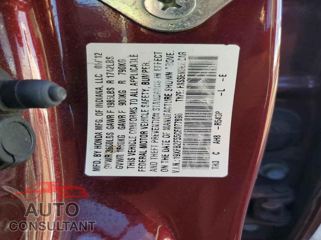 HONDA CIVIC 2012 - 19XFB2F55CE077896