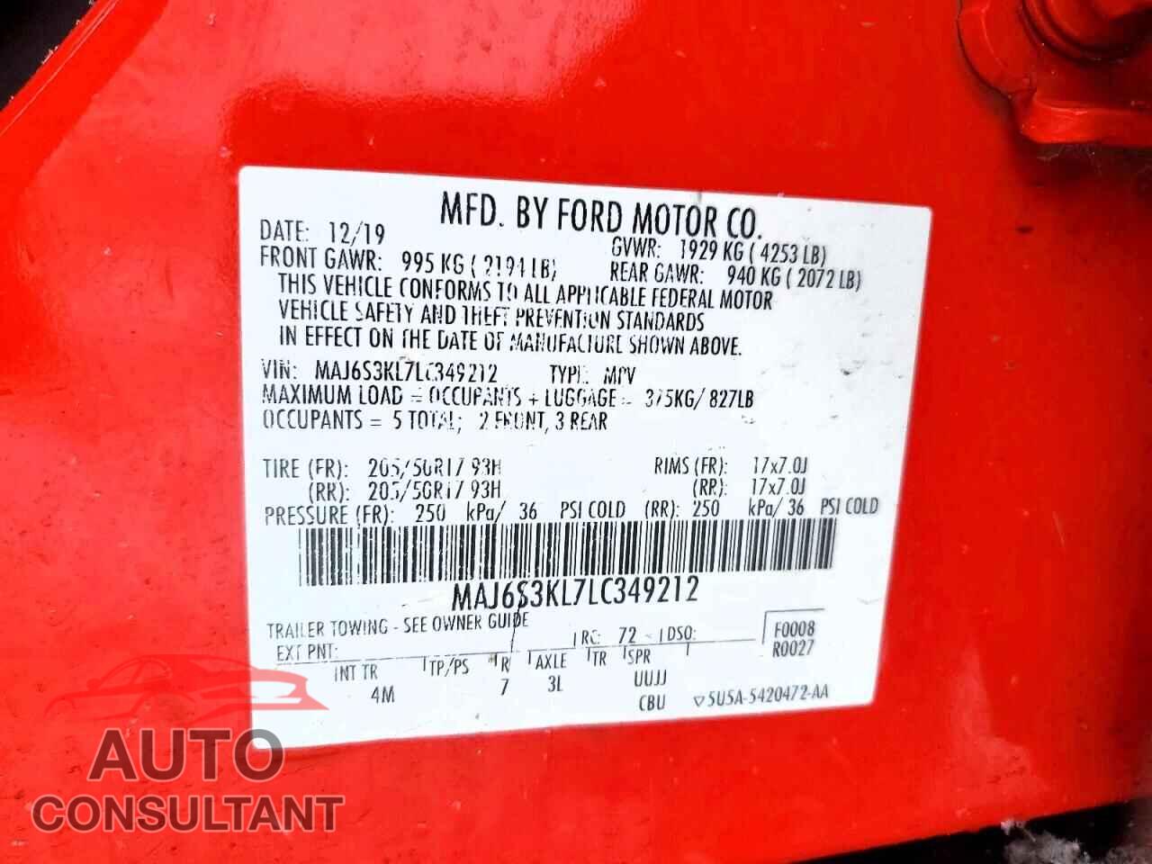 FORD ECOSPORT 2020 - MAJ6S3KL7LC349212