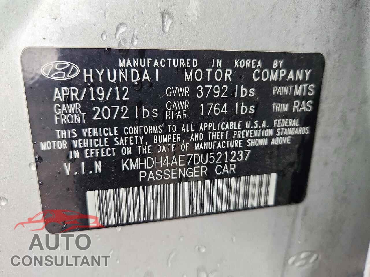 HYUNDAI ELANTRA 2013 - KMHDH4AE7DU521237