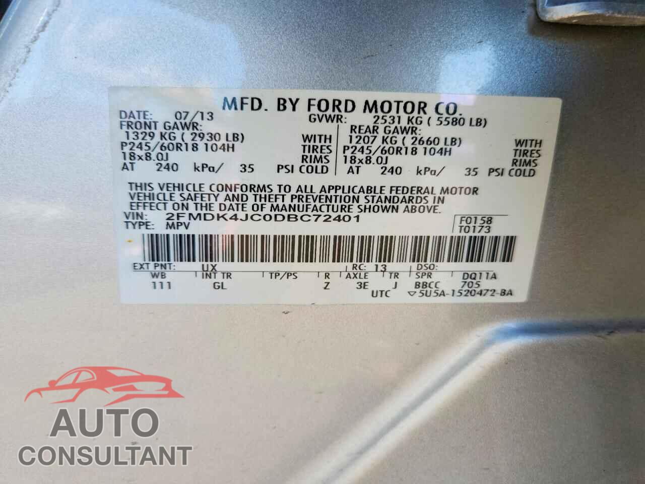 FORD EDGE 2013 - 2FMDK4JC0DBC72401
