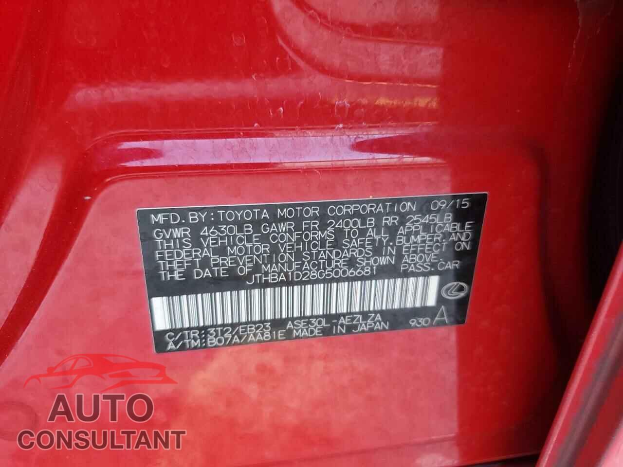 LEXUS IS 2016 - JTHBA1D28G5006681
