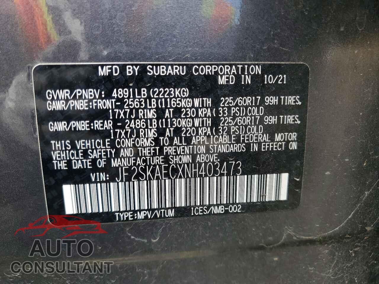 SUBARU FORESTER 2022 - JF2SKAECXNH403473
