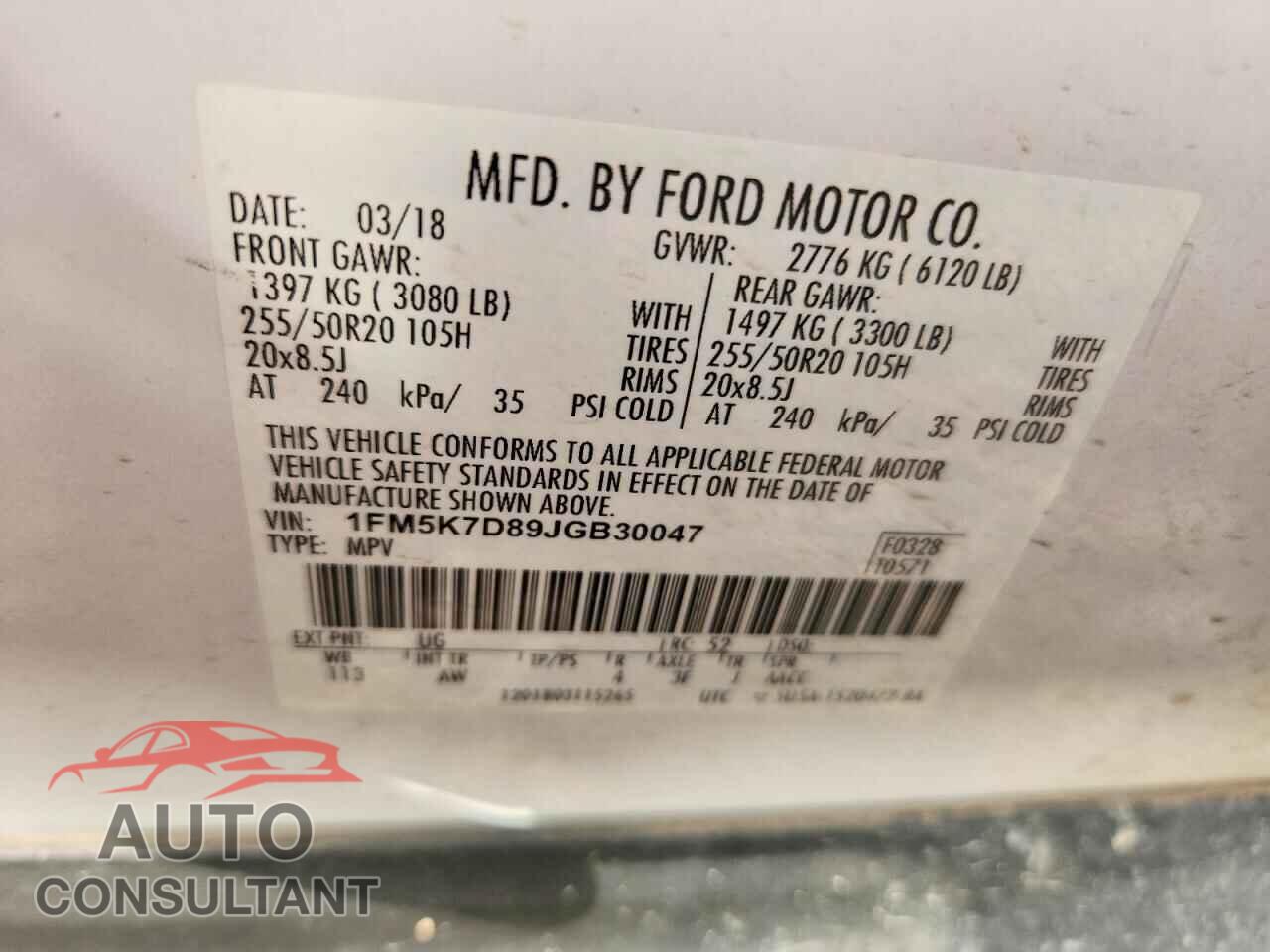 FORD EXPLORER 2018 - 1FM5K7D89JGB30047