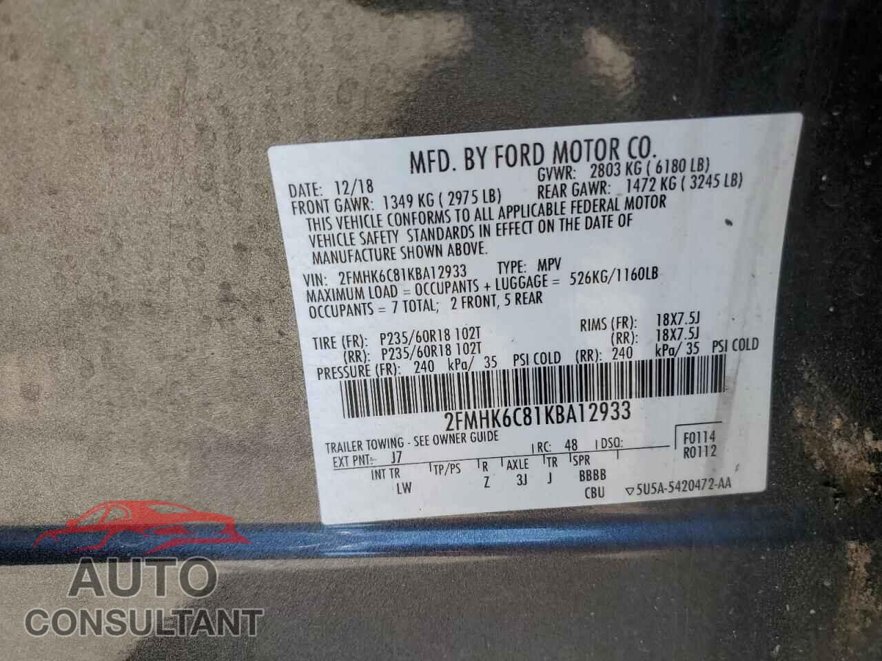 FORD FLEX 2019 - 2FMHK6C81KBA12933