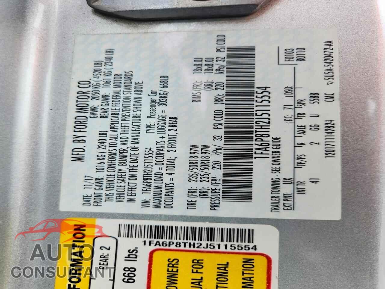 FORD MUSTANG 2018 - 1FA6P8TH2J5115554