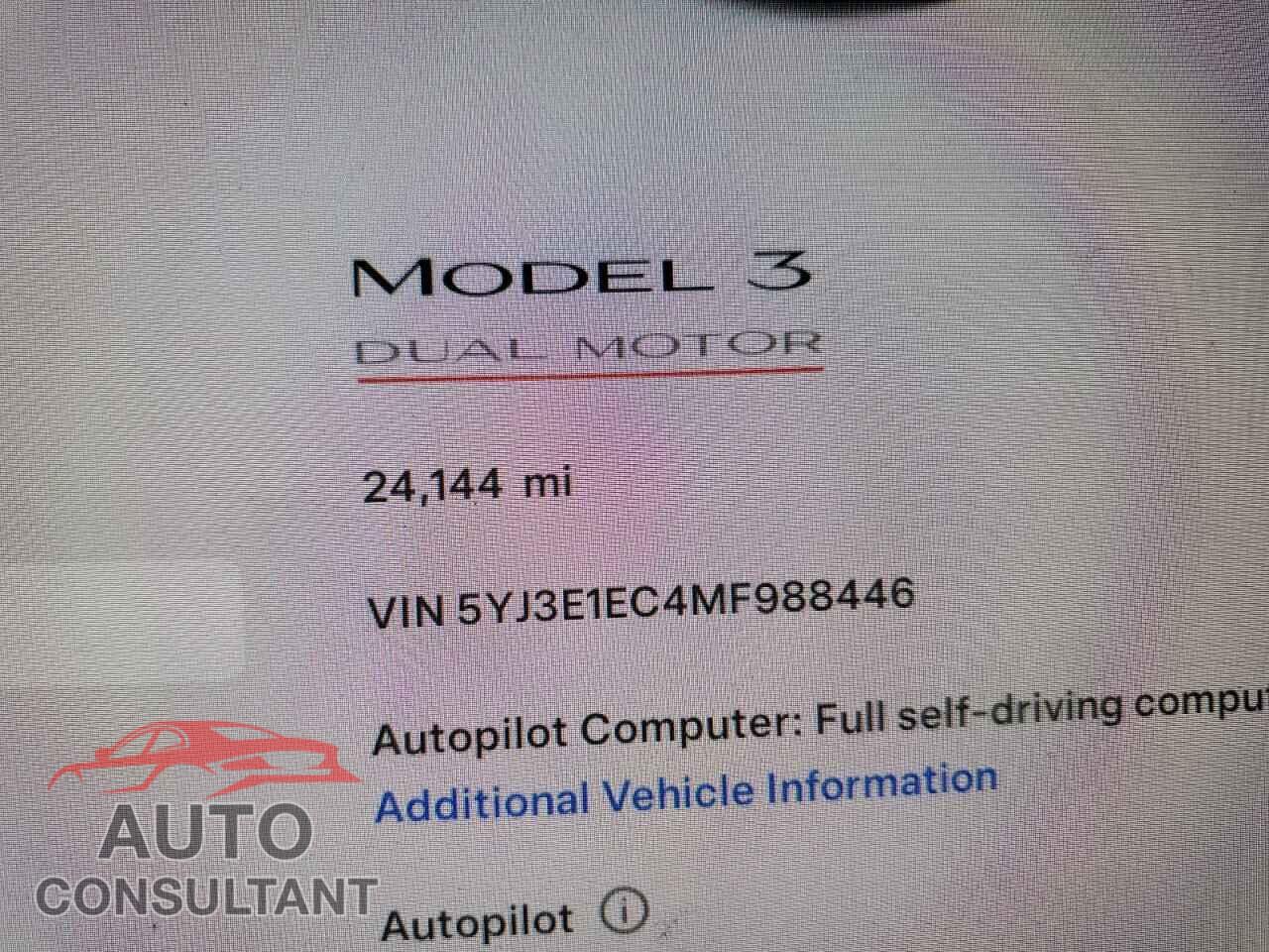 TESLA MODEL 3 2021 - 5YJ3E1EC4MF988446
