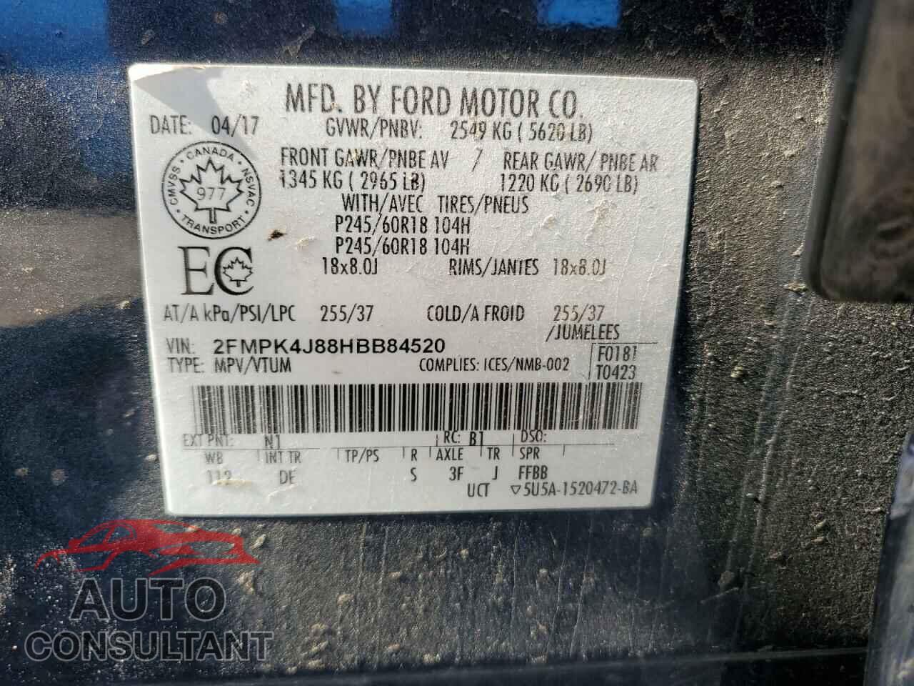 FORD EDGE 2017 - 2FMPK4J88HBB84520