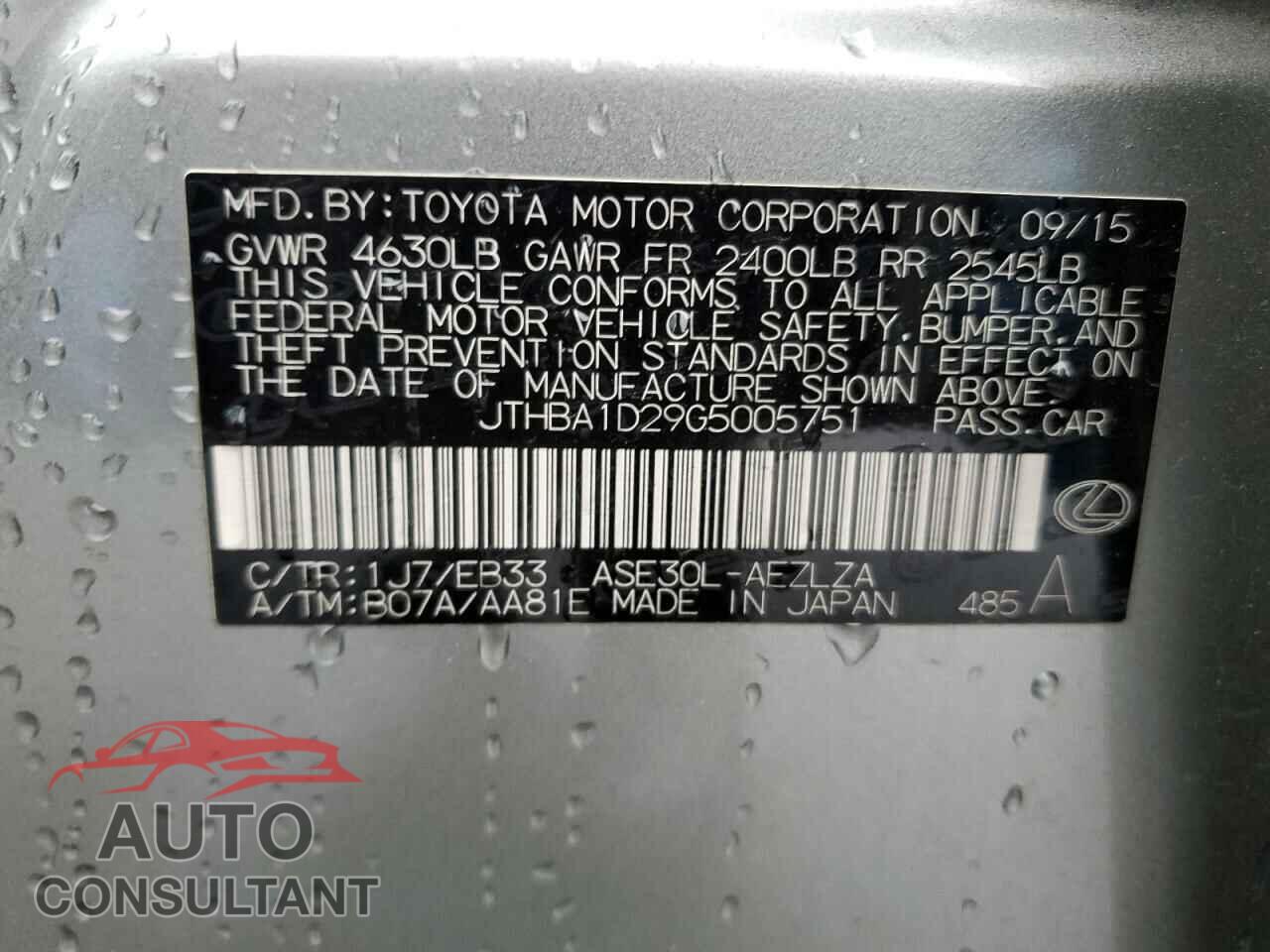 LEXUS IS 2016 - JTHBA1D29G5005751