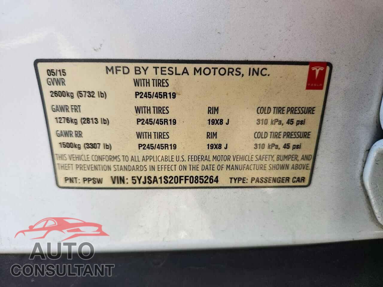 TESLA MODEL S 2015 - 5YJSA1S20FF085264