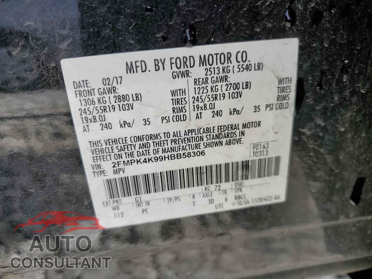 FORD EDGE 2017 - 2FMPK4K99HBB58306