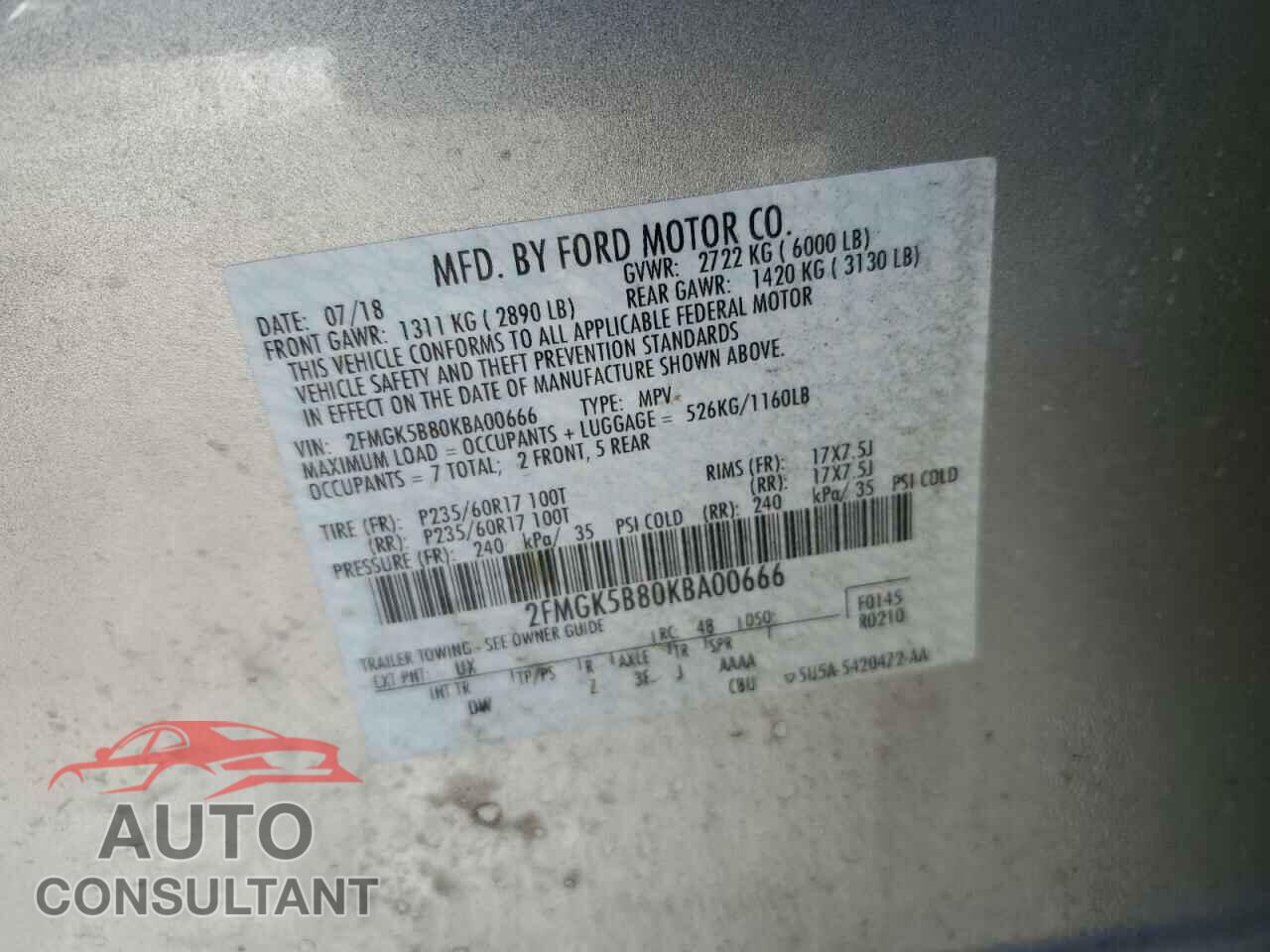 FORD FLEX 2019 - 2FMGK5B80KBA00666