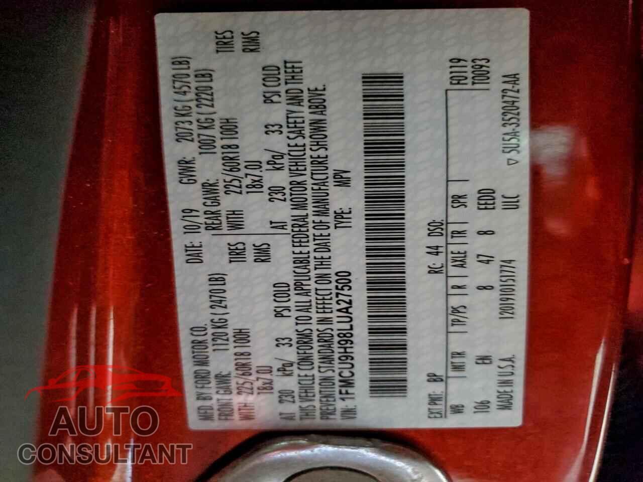 FORD ESCAPE 2020 - 1FMCU9H98LUA27500