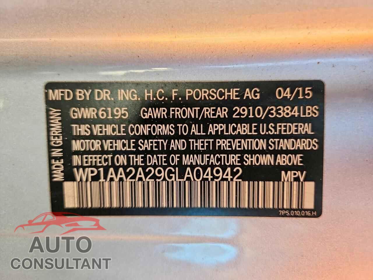 PORSCHE CAYENNE 2016 - WP1AA2A29GLA04942