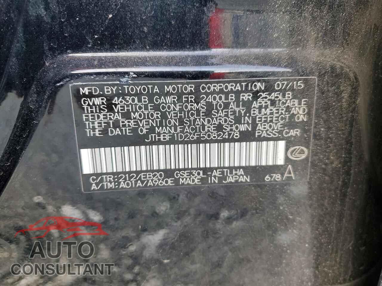 LEXUS IS 2015 - JTHBF1D26F5082478