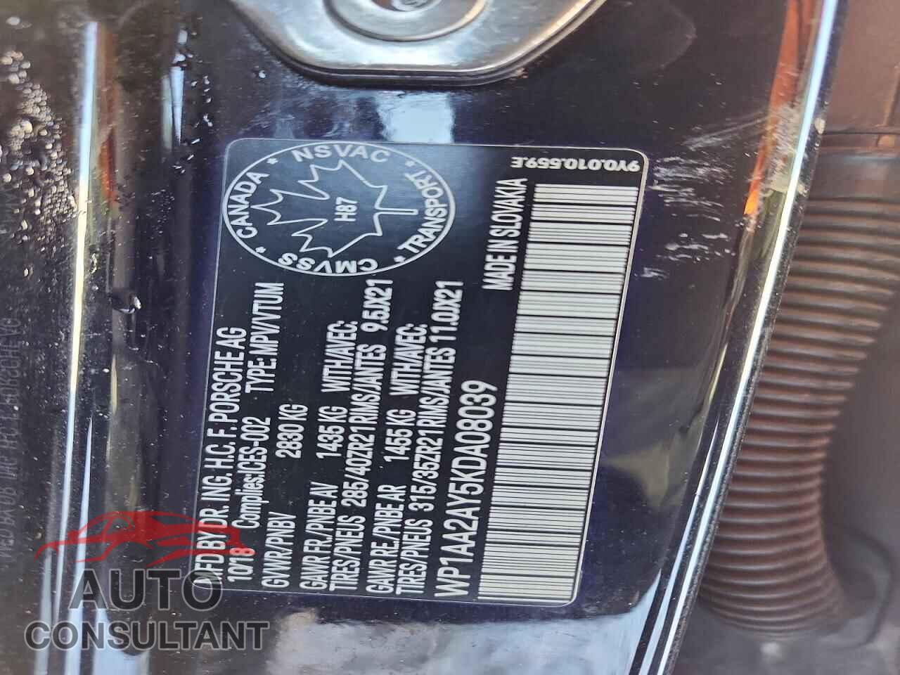 PORSCHE CAYENNE 2019 - WP1AA2AY5KDA08039