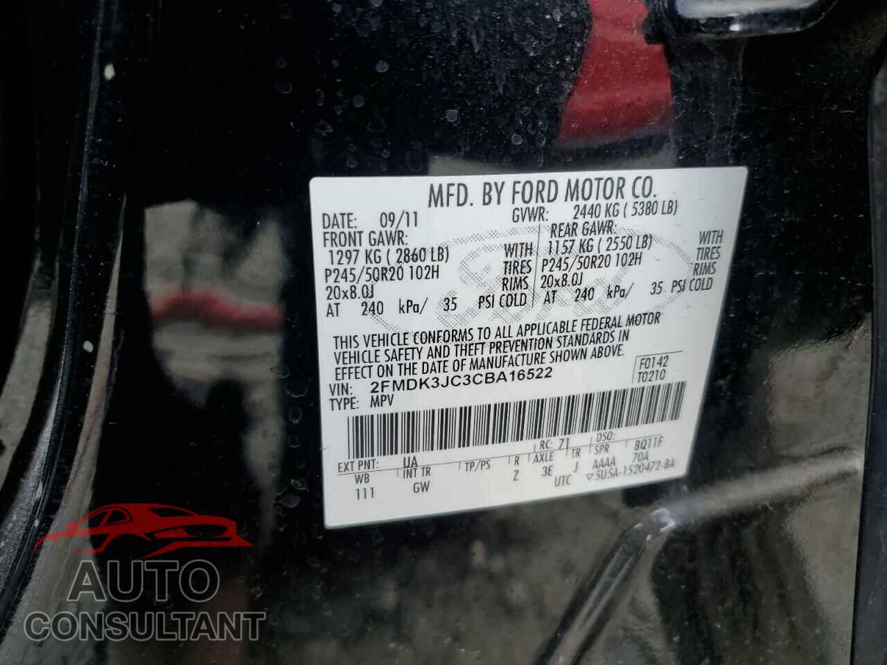 FORD EDGE 2012 - 2FMDK3JC3CBA16522
