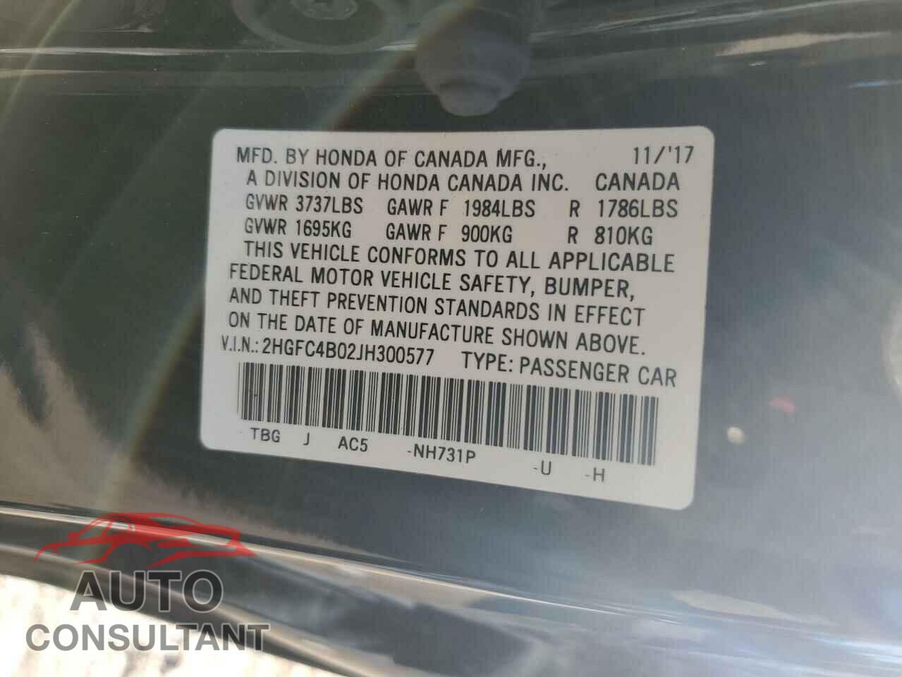 HONDA CIVIC 2018 - 2HGFC4B02JH300577