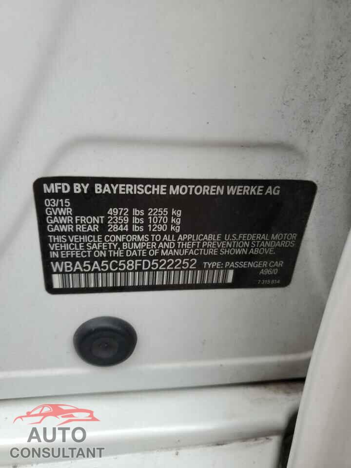 BMW 5 SERIES 2015 - WBA5A5C58FD522252