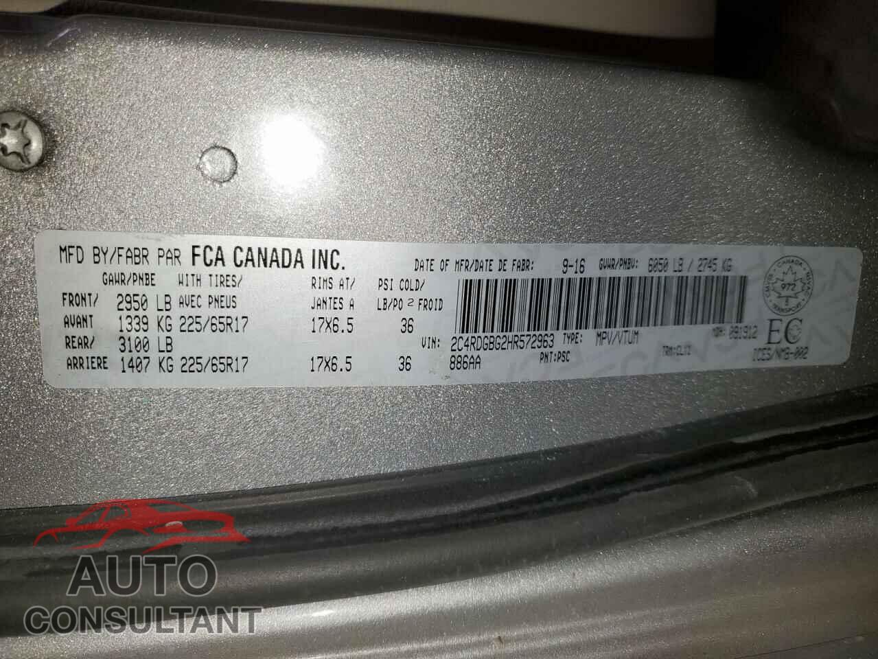 DODGE CARAVAN 2017 - 2C4RDGBG2HR572963