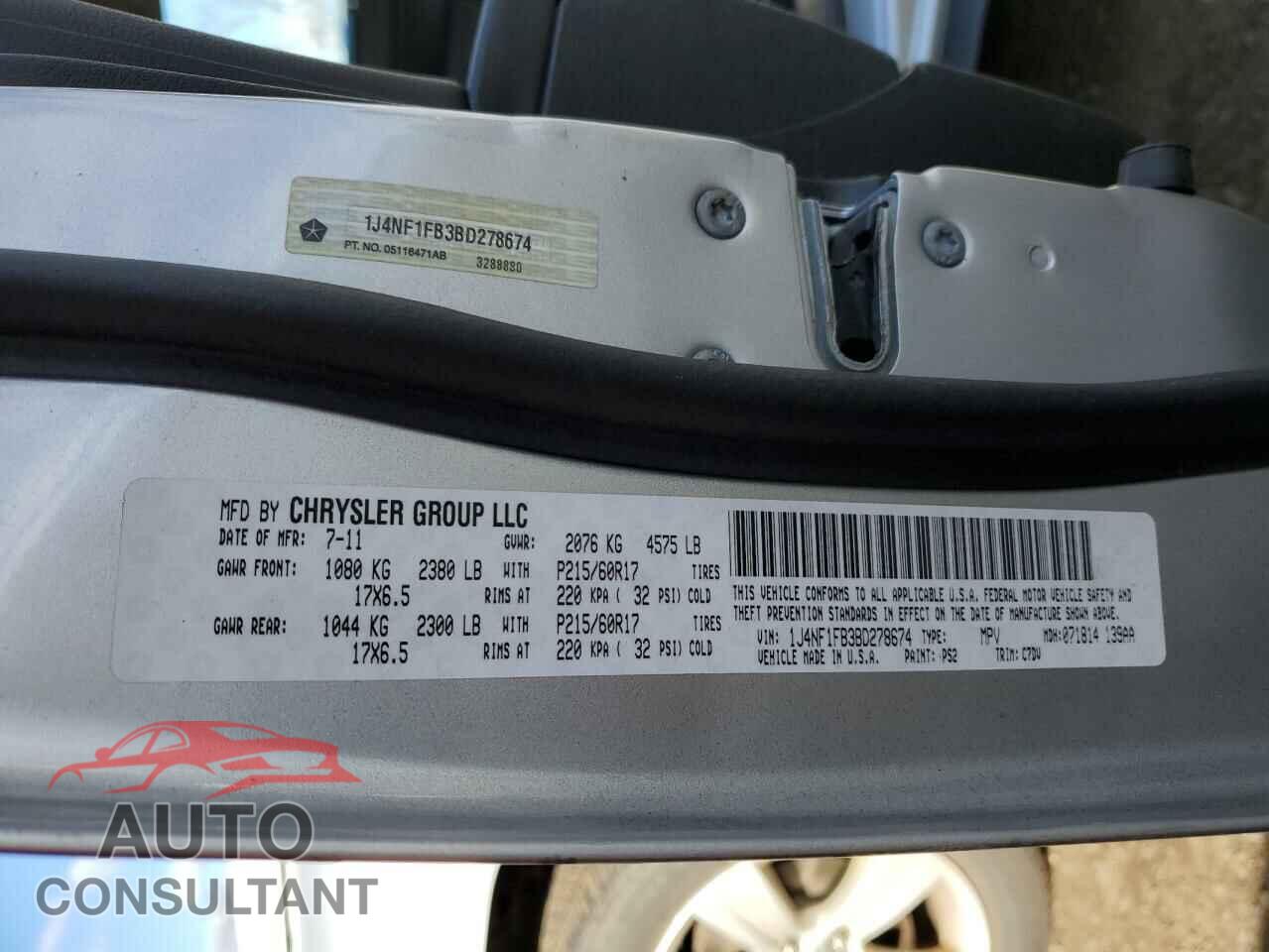 JEEP COMPASS 2011 - 1J4NF1FB3BD278674