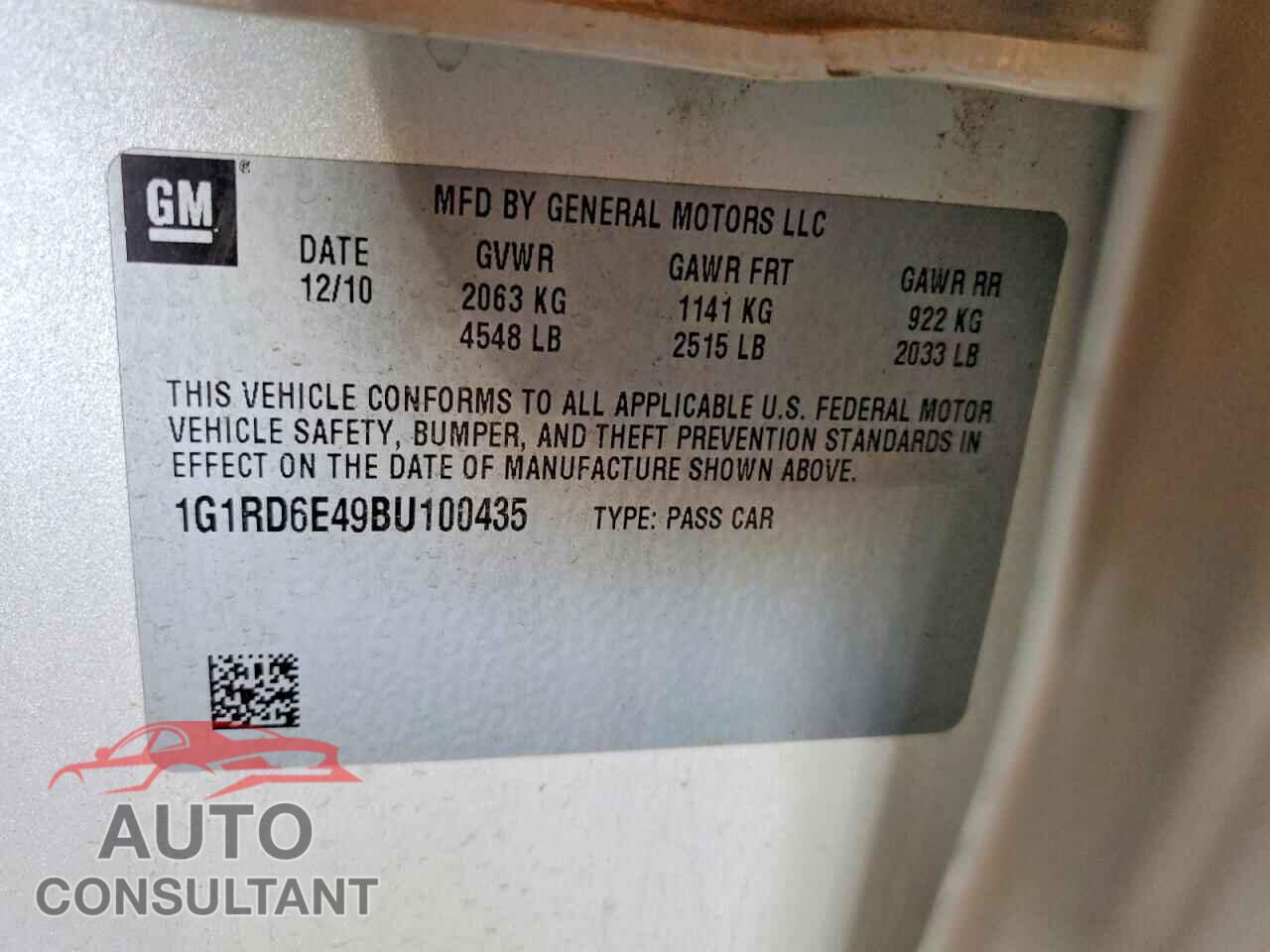 CHEVROLET VOLT 2011 - 1G1RD6E49BU100435