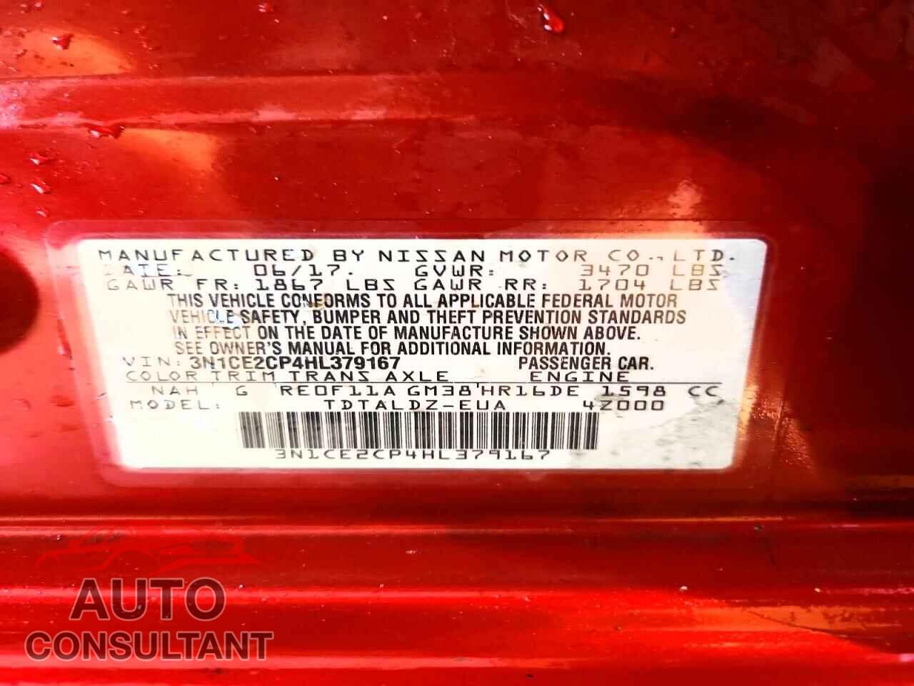 NISSAN VERSA NOTE 2017 - 3N1CE2CP4HL379167