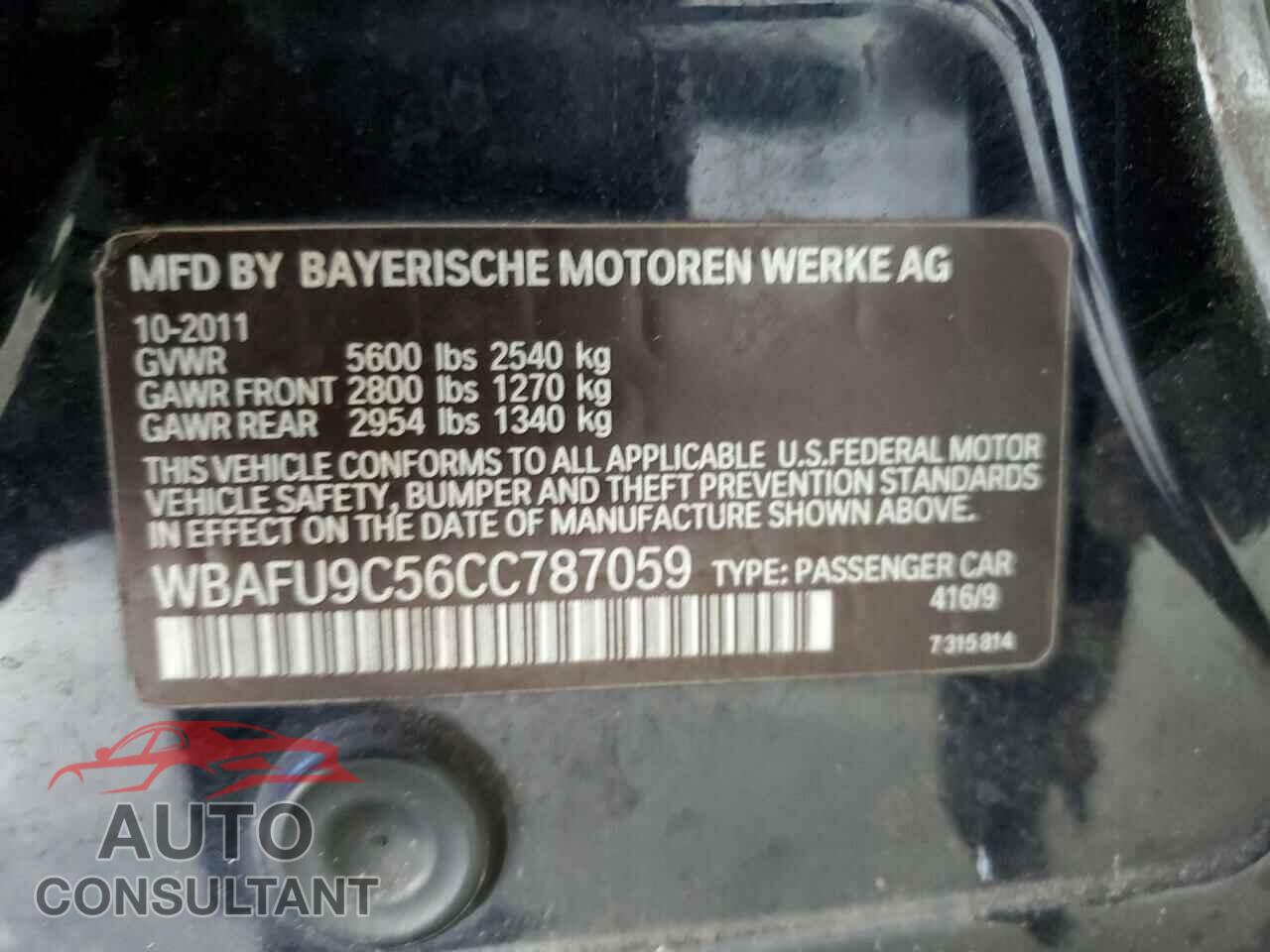 BMW 5 SERIES 2012 - WBAFU9C56CC787059