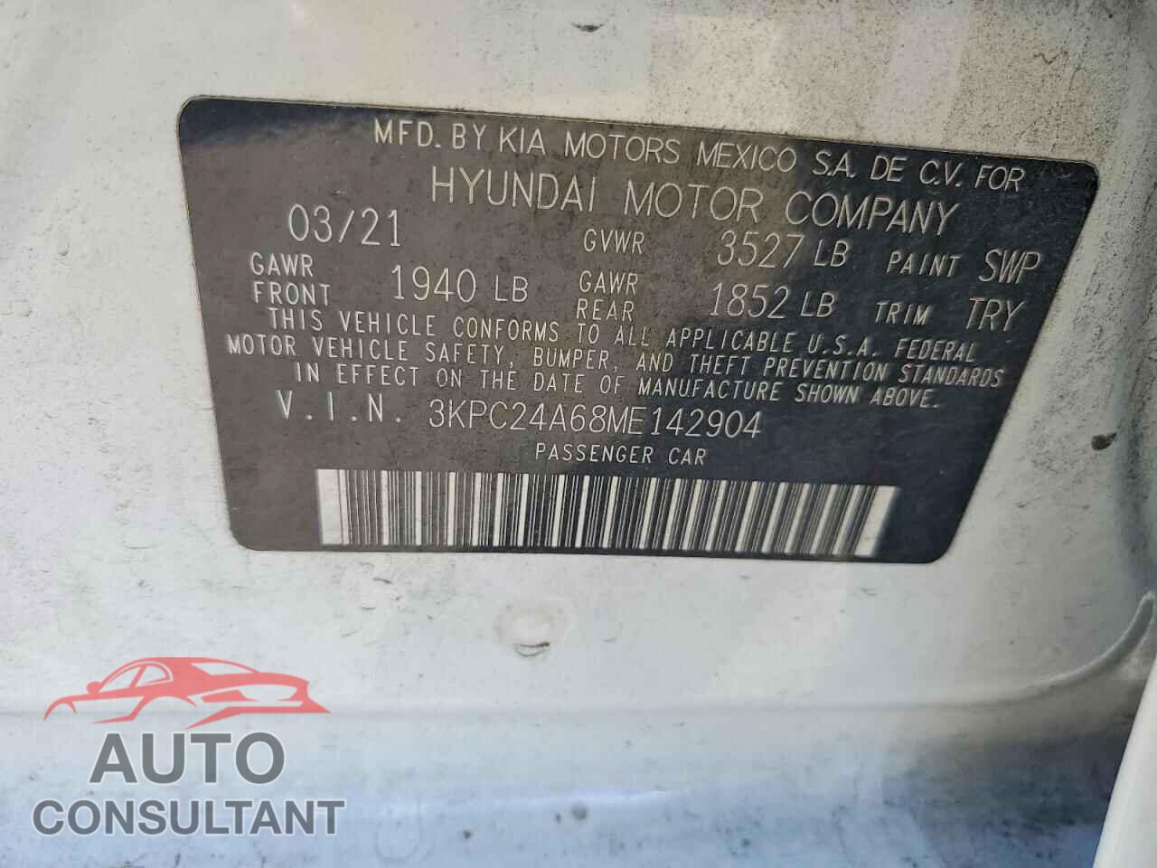 HYUNDAI ACCENT 2021 - 3KPC24A68ME142904