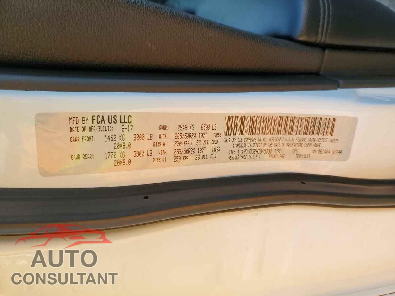 DODGE DURANGO 2017 - 1C4RDJDG2HC945339
