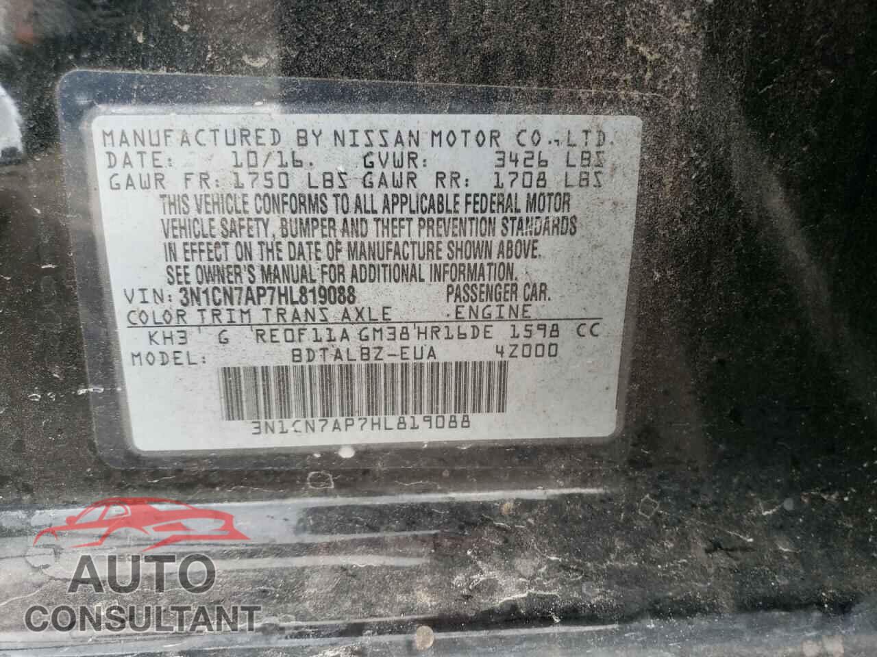 NISSAN VERSA 2017 - 3N1CN7AP7HL819088