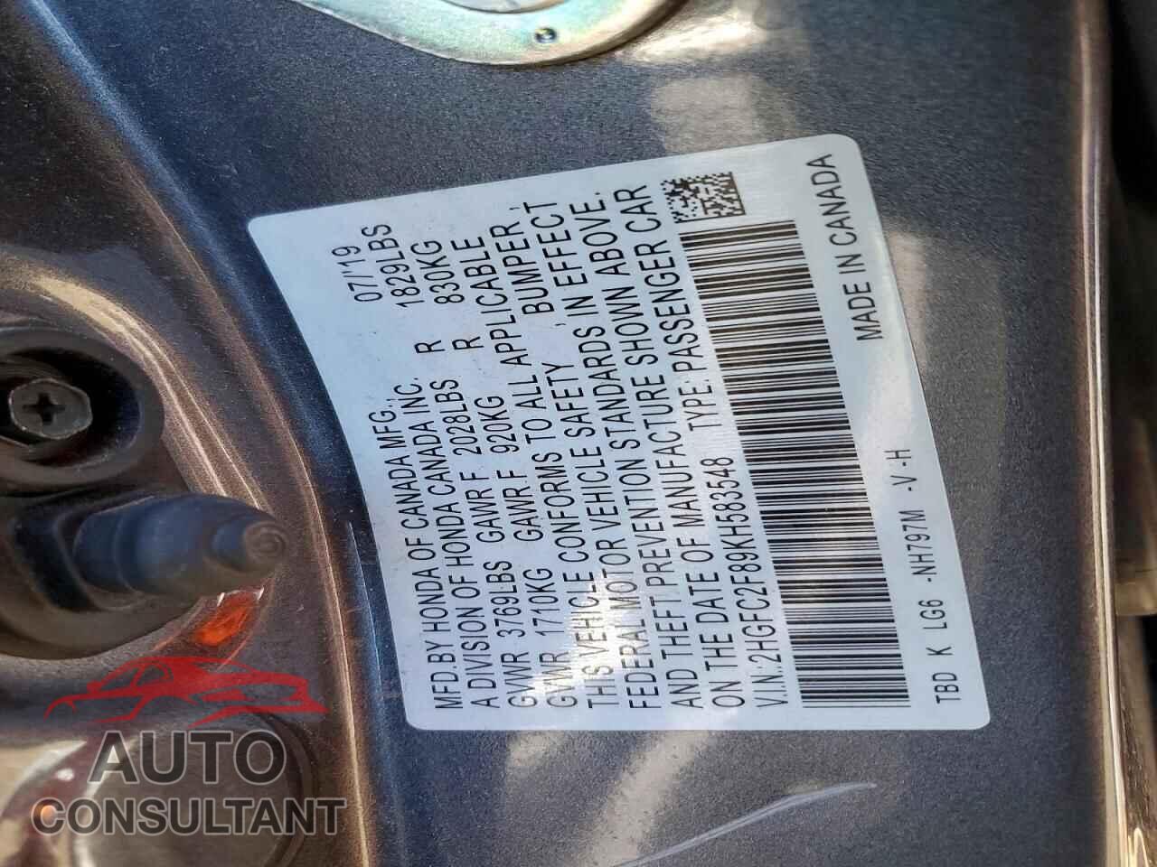 HONDA CIVIC 2019 - 2HGFC2F89KH583548