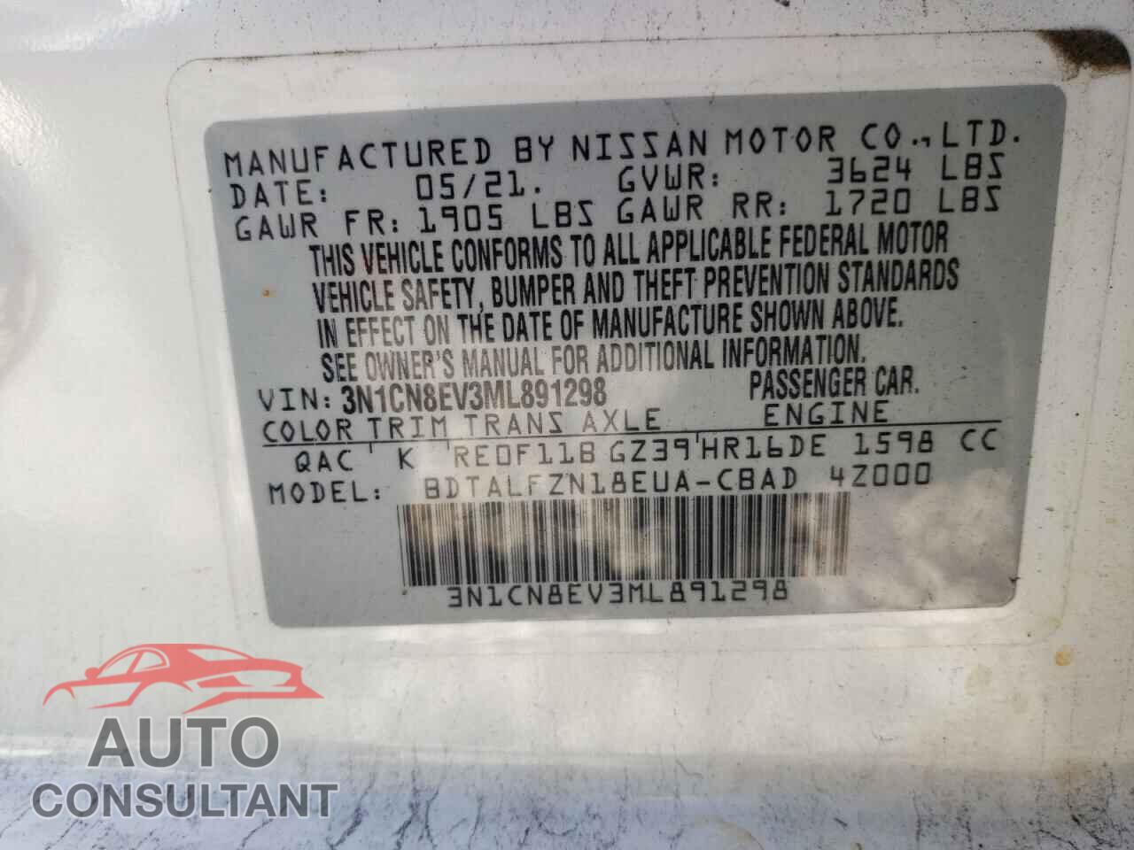 NISSAN VERSA 2021 - 3N1CN8EV3ML891298