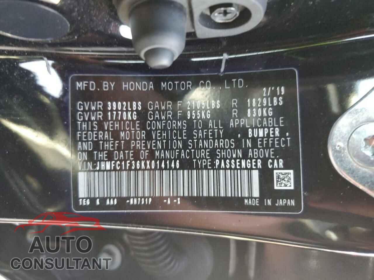 HONDA CIVIC 2019 - JHMFC1F36KX014146