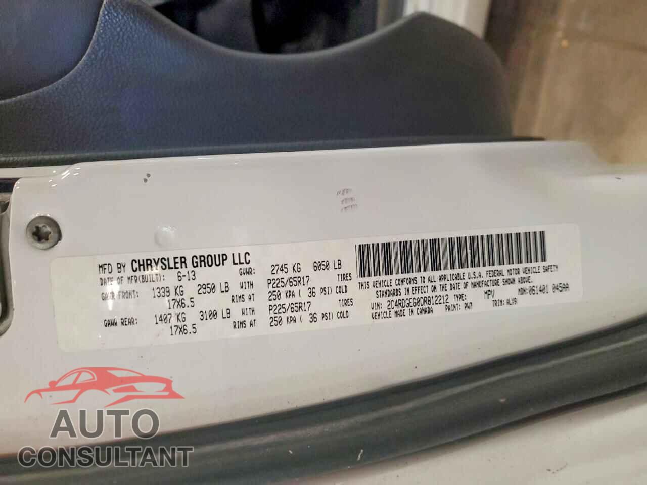 DODGE CARAVAN 2013 - 2C4RDGEG0DR812212