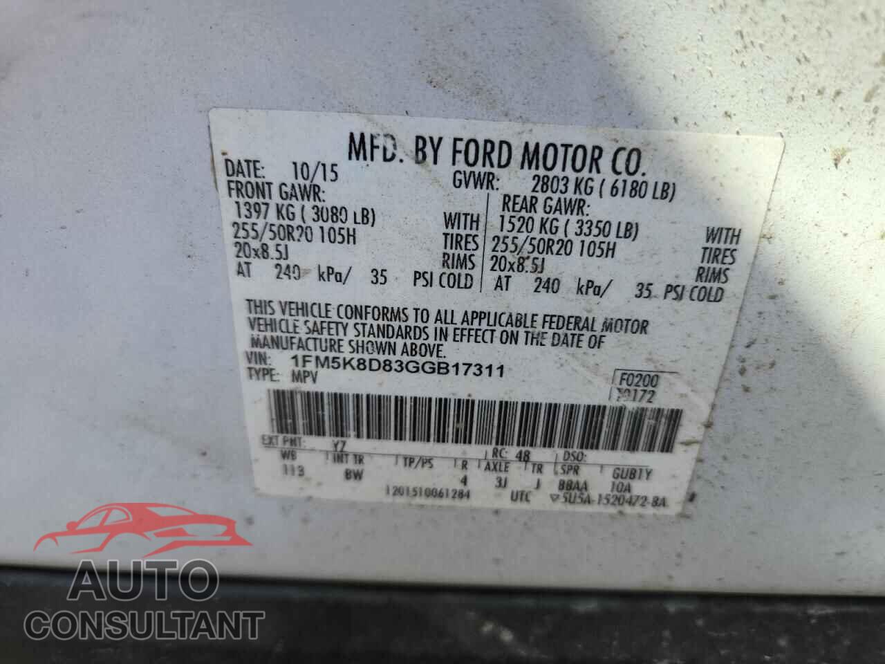FORD EXPLORER 2016 - 1FM5K8D83GGB17311