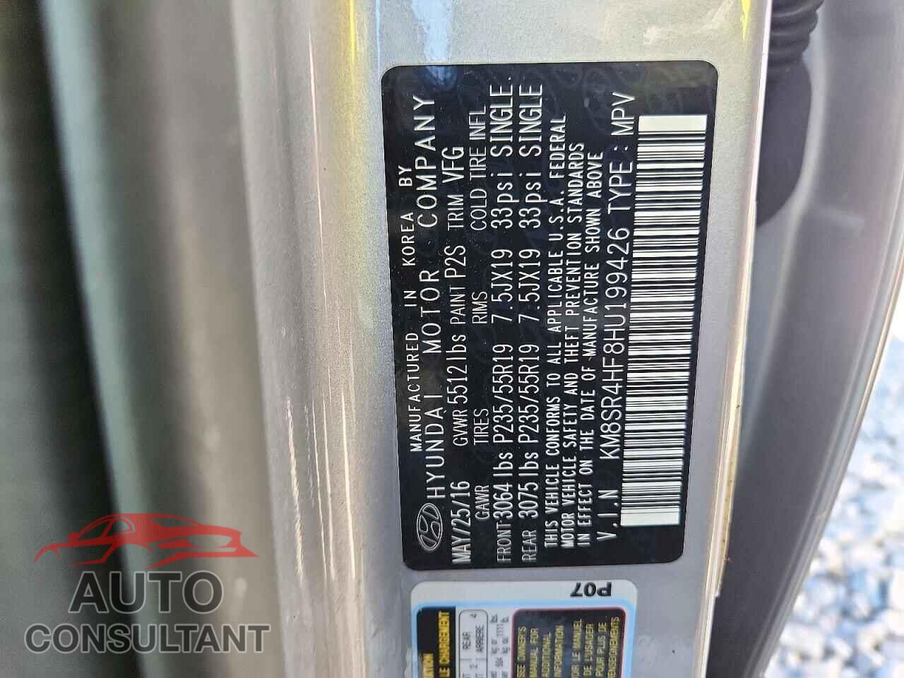 HYUNDAI SANTA FE 2017 - KM8SR4HF8HU199426